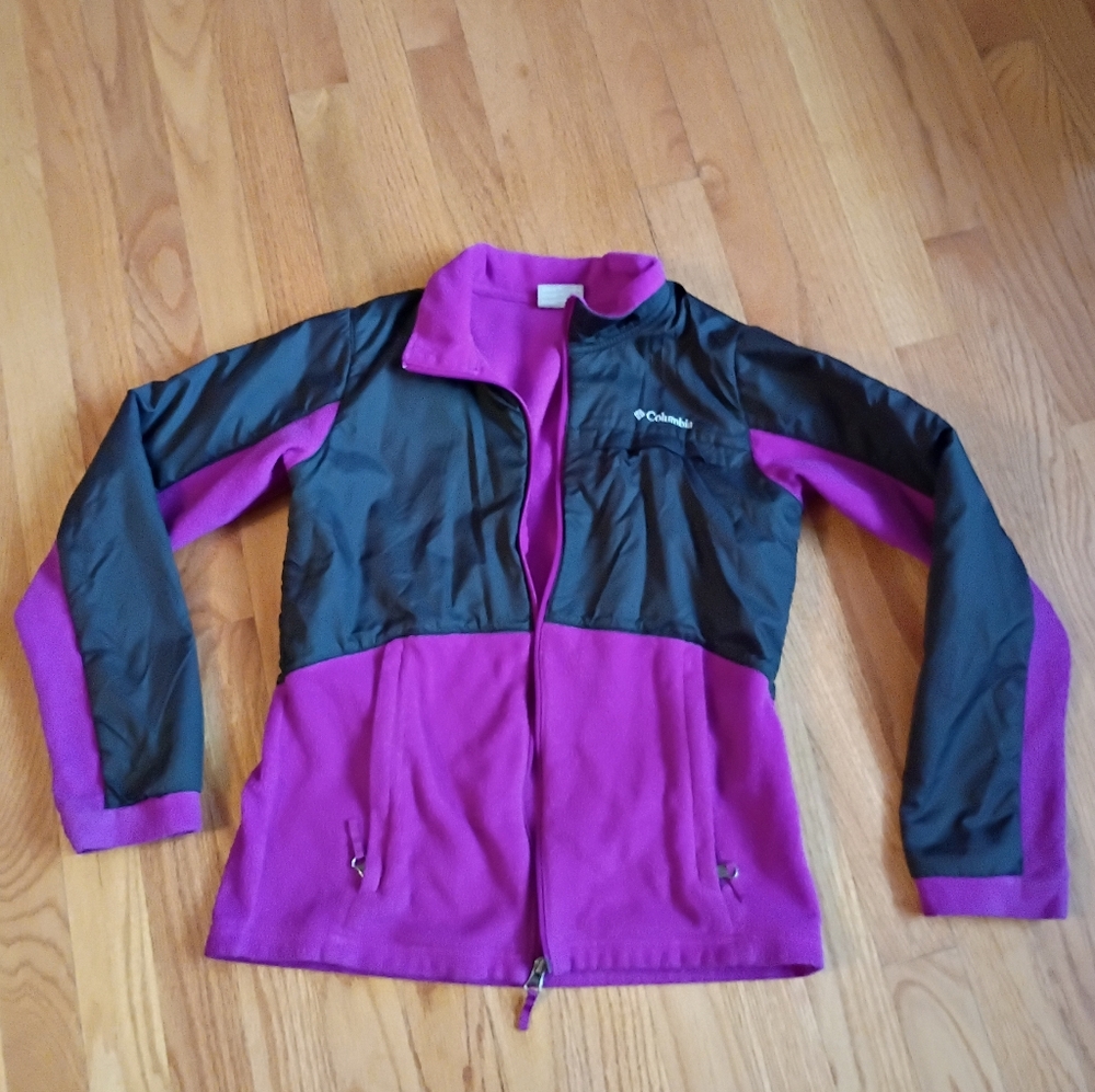 Columbia Girls' Fleece Jacket Fuchsia and Black Size L 14-16 - Picture 1 of 12